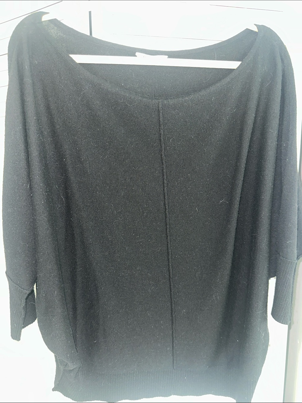 Black Open Wide Neckline Center-Seam Knit Sweater